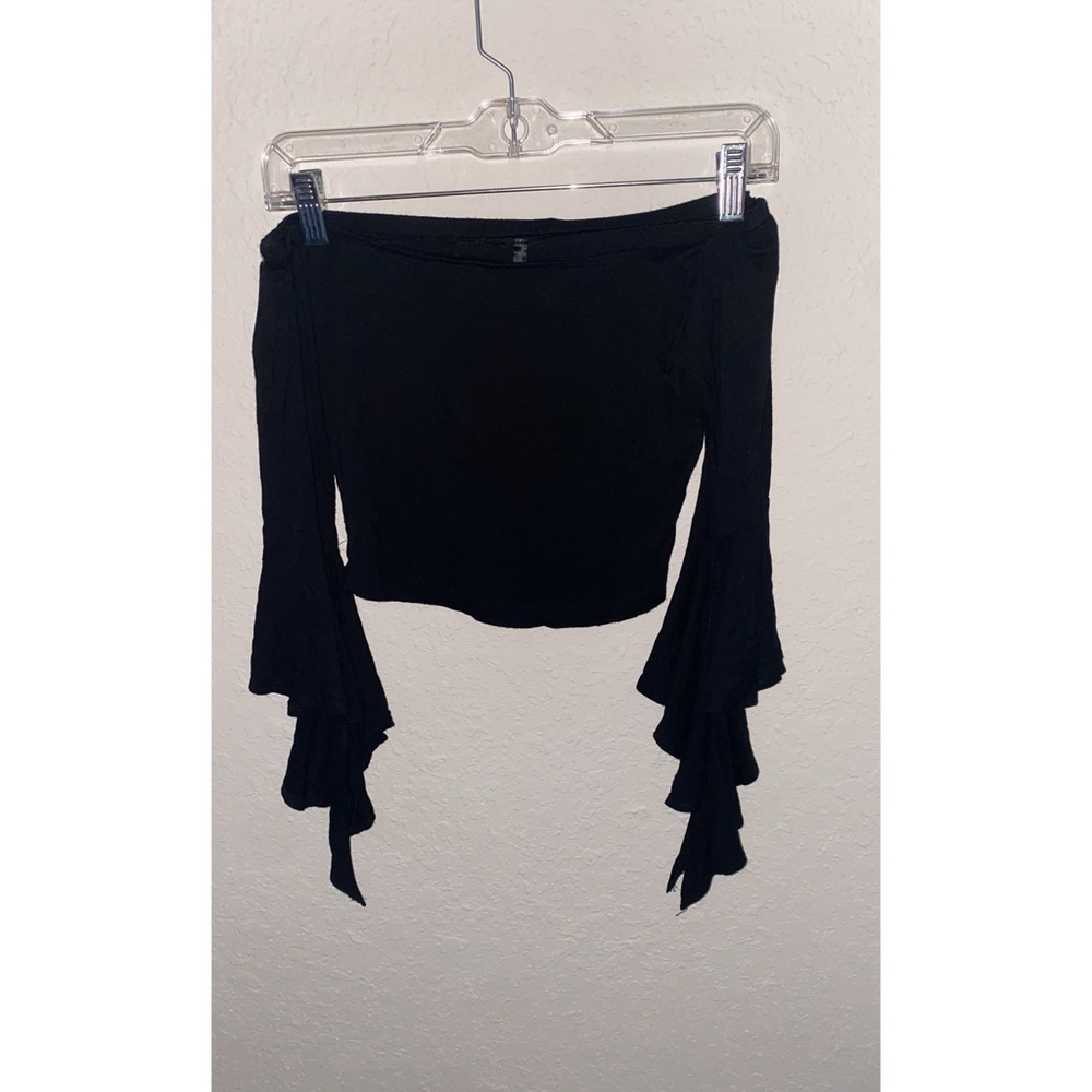 Black Off-Shoulder Ruffle Sleeve Top